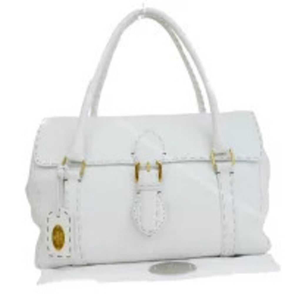 Fendi Selleria Handbag White Leather